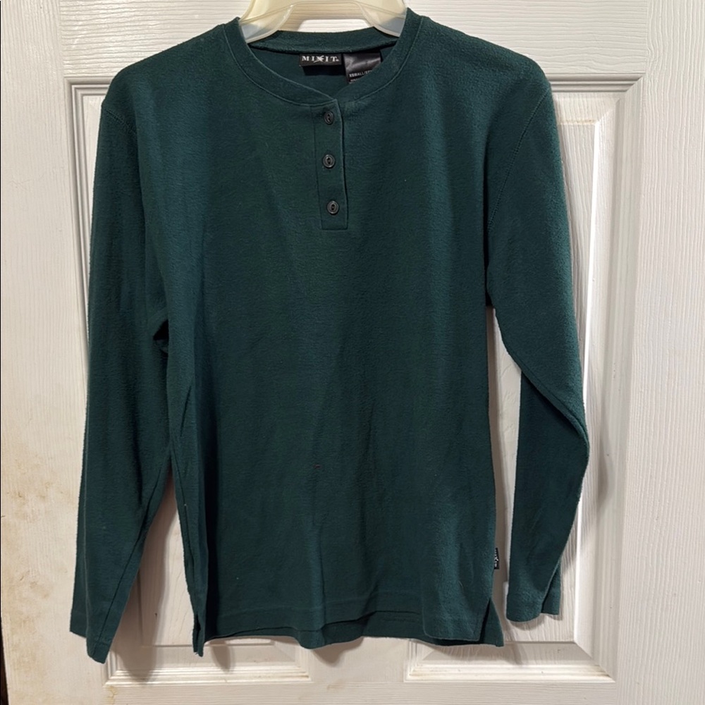 Mixit Green Ribbed Long Sleeve Top with Mandarin Collar